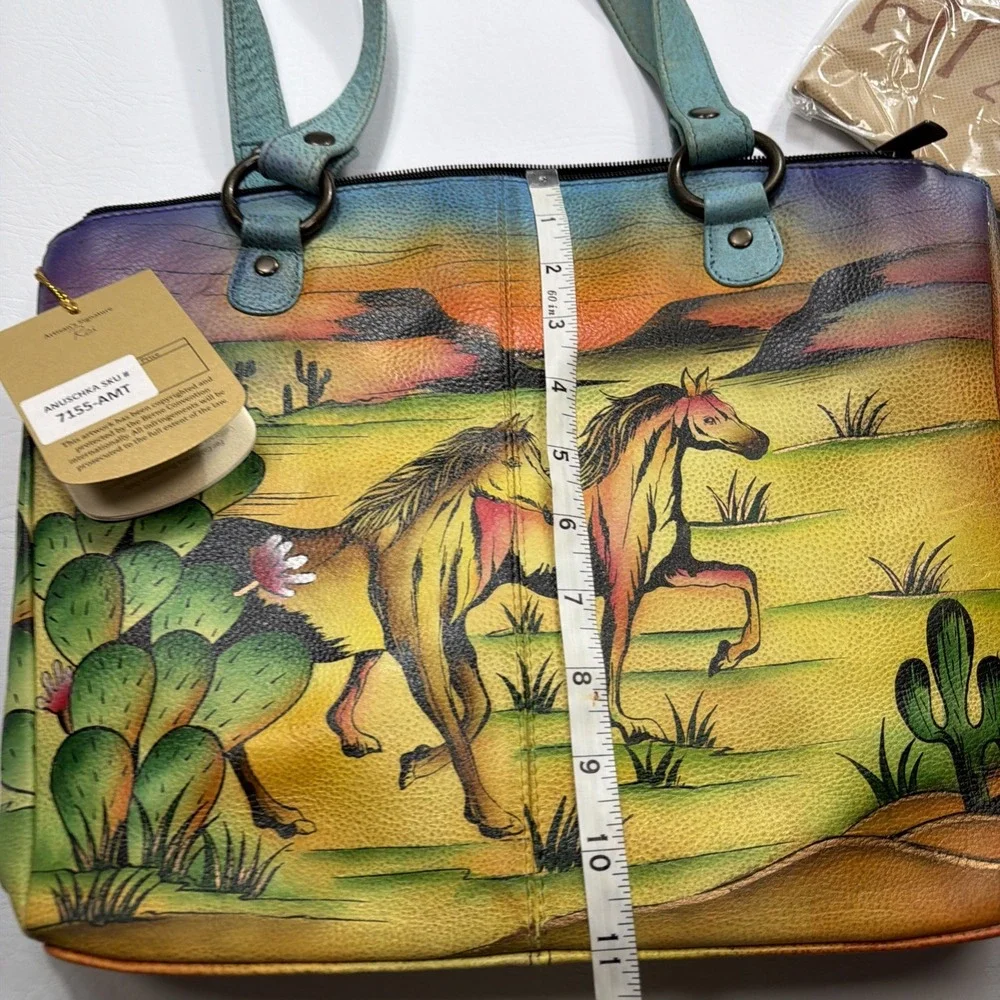 Anuschka Vintage Leather Handbag Southwest Desert Horses Handpainted Rare! New!!